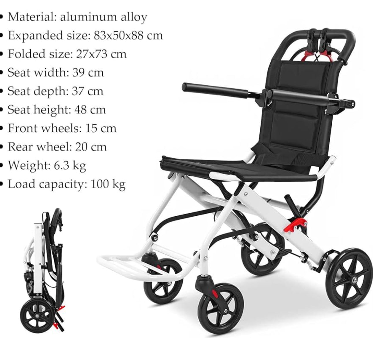 M-Care Ultralight Wheelchair Foldable Lightweight Aluminium Transport Wheelchairs, Extra Narrow With Brake, Travel & Folding Wheelchair