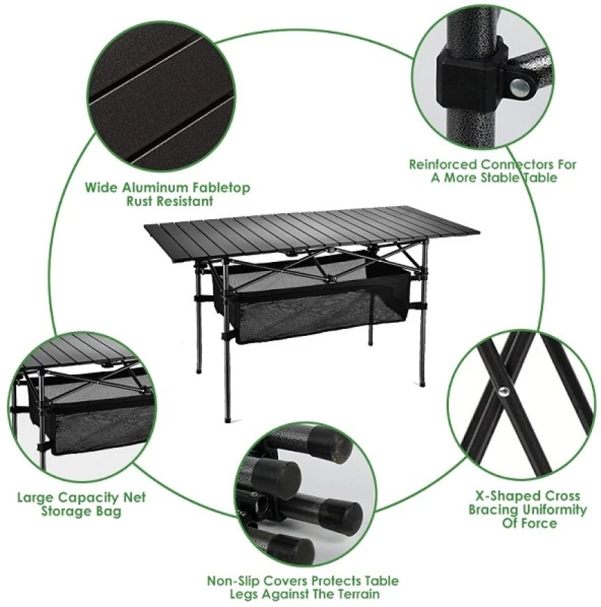 MHome Folding Camping Table – Adjustable Aluminium Outdoor Table with Storage