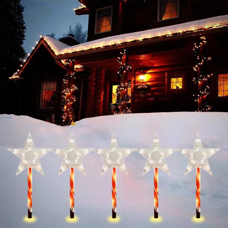 MTech Christmas Solar Lights 5-Pack – Outdoor Star & Snowflake Pathway Lights