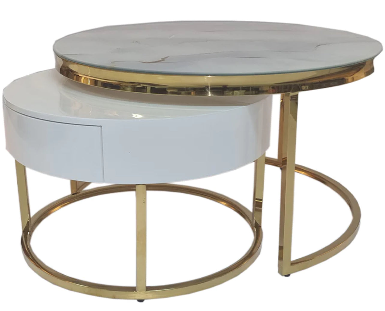 MFurn Living Room End Tables, Firm Durable Sofa Tables Office Living Room Decoration Nesting Tables White Marble/Wrought Iron Frame
