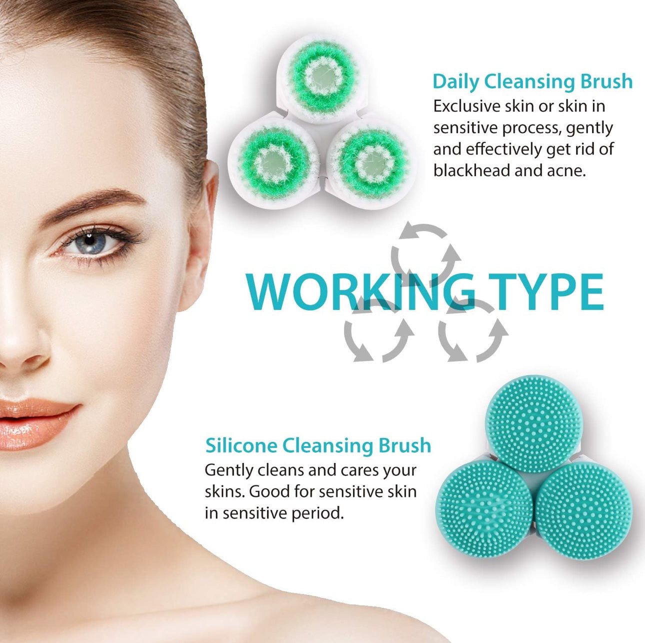 MTech Rechargeable Facial Cleansing Spin Brush with 2 Exfoliating Brush Heads - Waterproof Face Spa 3D Rotary Cleansing Design for Gentle Exfoliation and Deep Scrubbing