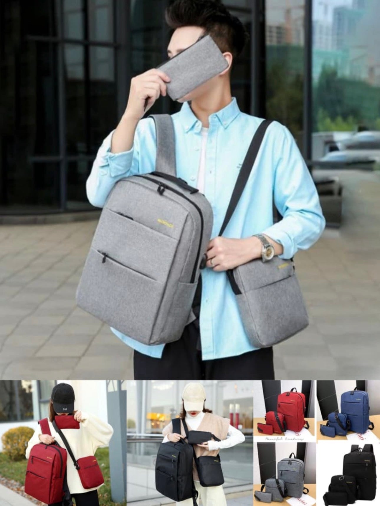 3 Pieces Business Travel Computer Daypack With USB Charging Port-Various Colours