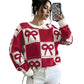 Ladies Coquette-Aesthetic Checkered Bow Knit Sweater-Various Colours