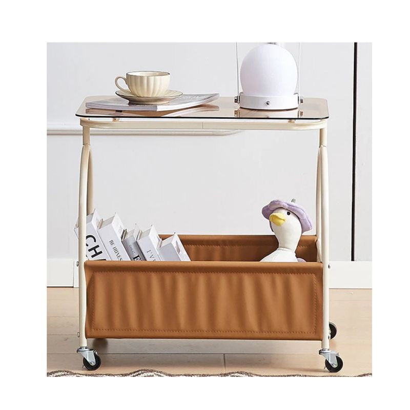 MFurn Side Table With Wheels &  Storage Basket