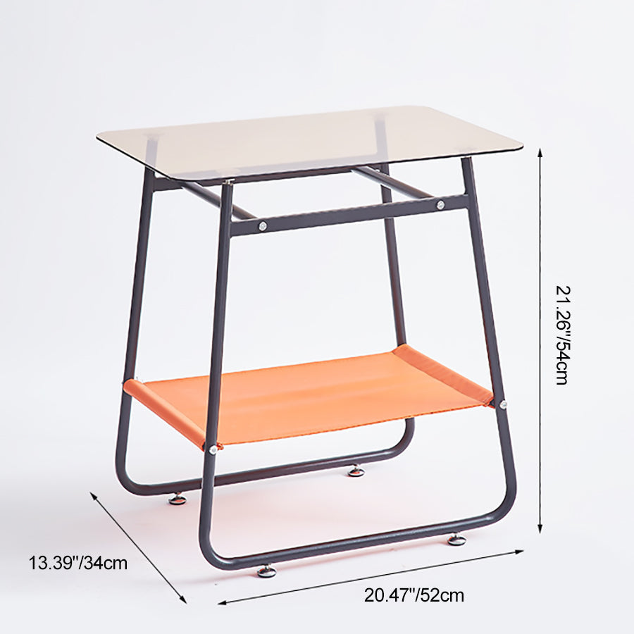 MFurn Contemporary Scandinavian Transparent Glass Iron Side Table  2Tier For Living Room