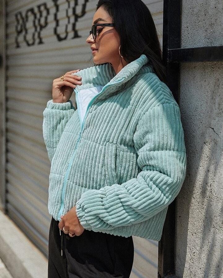 Ladies Cropped Corduroy Puffer Jacket-Various Colours