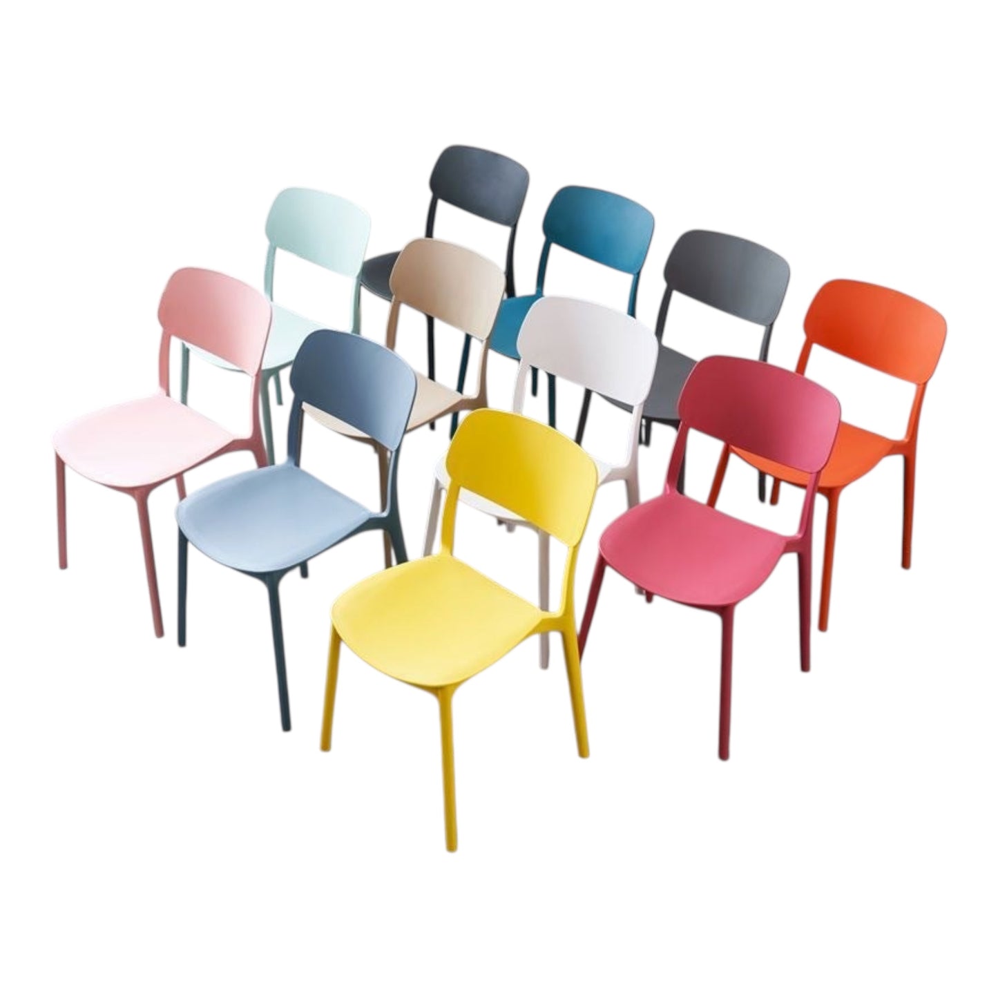 MFurn Contemporary Scandinavian Macaron Square Plastic Stackable Dining Chair Backrest For Dining Room-Various Colours