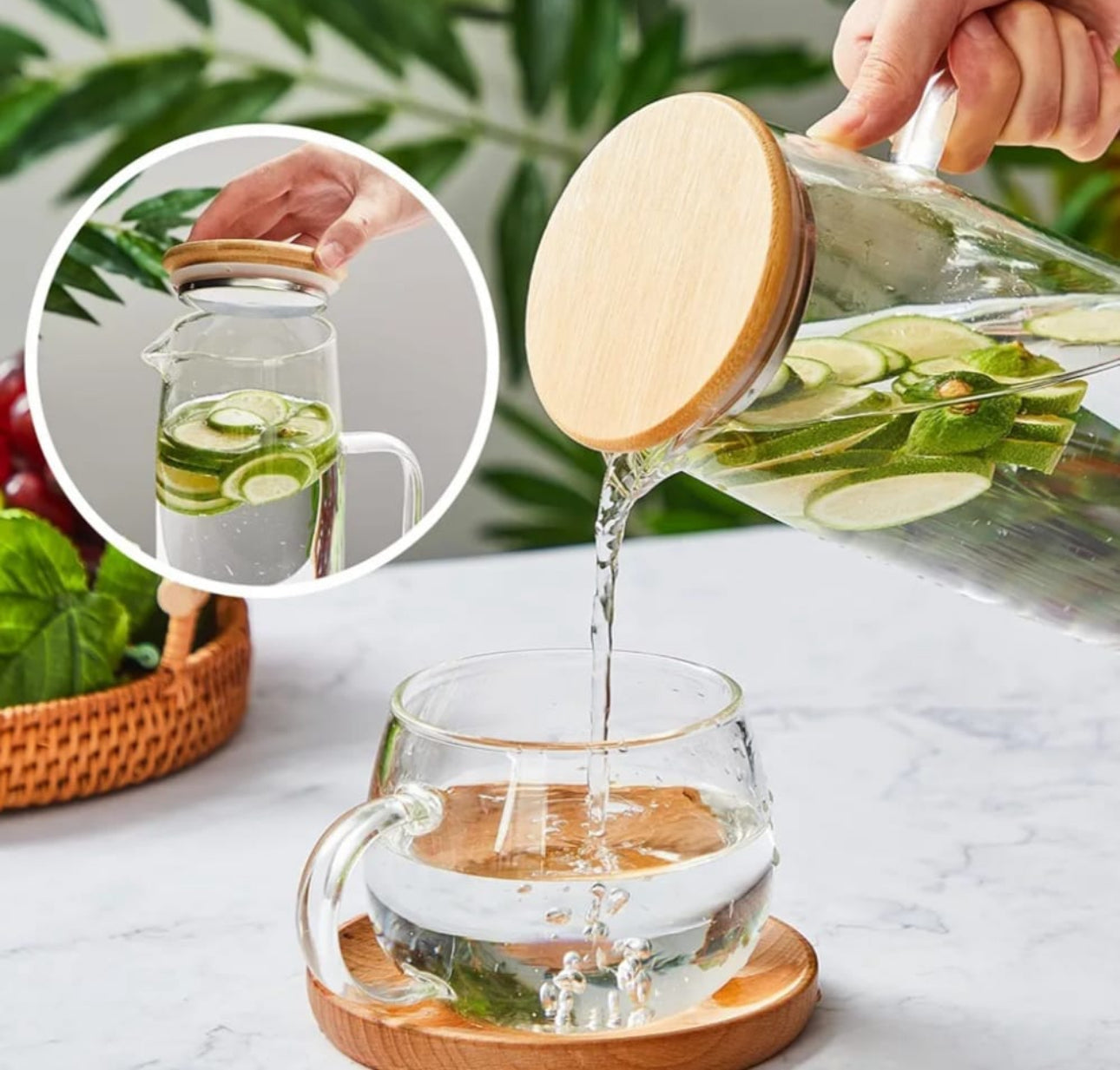 Glass Pitcher With Bamboo Lid