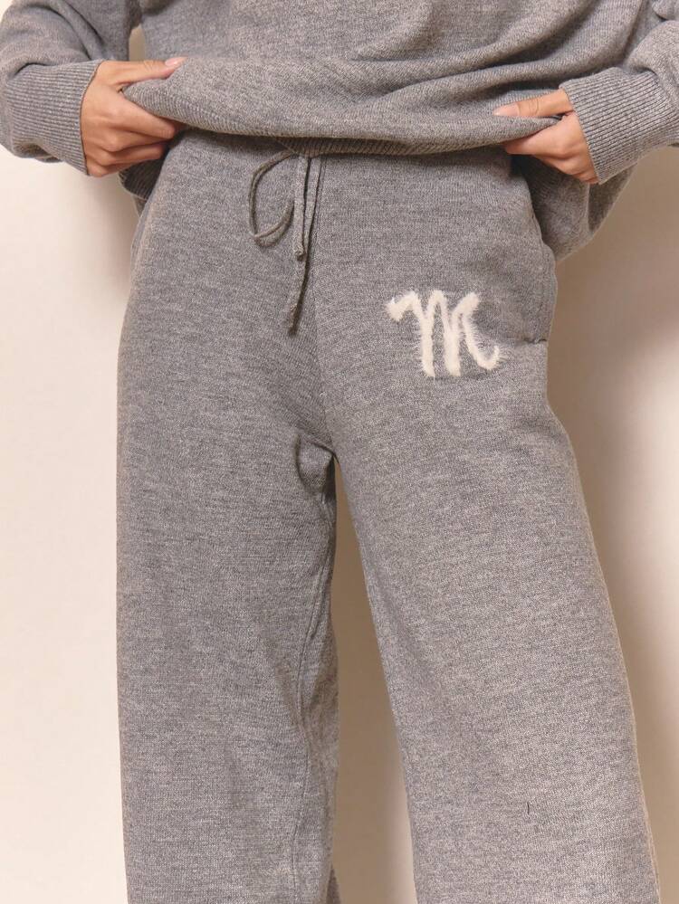 Ladies Knitted Lounge Set With Contrast Emblem-Various Colours