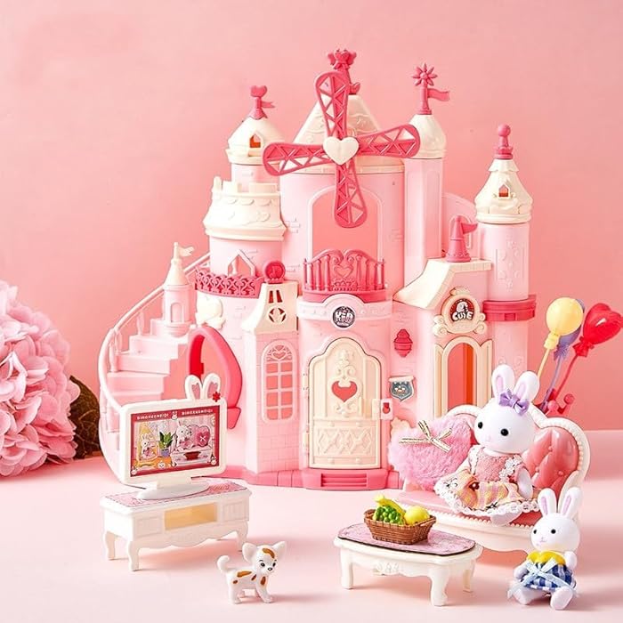 Generic Bunny Big Castle Villa Dessert House Living Room Bedroom Bunk Bed Girls Playing House Children's Toys Doll House for Kids
