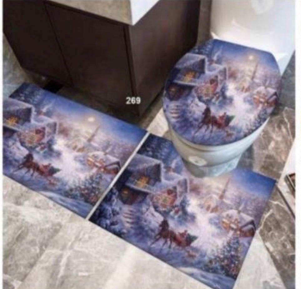 MHome Christmas Bathroom-Toilet Set with Rugs for Bathroom Decor Set3pc