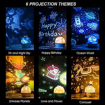 Night Light Projector,Howap Kids Star Night Light,360-Degree Rotating Colors Changing Desk Lamp with Built-in Song,Carousel,Space,Star,Sea,Birthday,Rose,6 Themes Projector lamp for Kids,Bedroom,Party