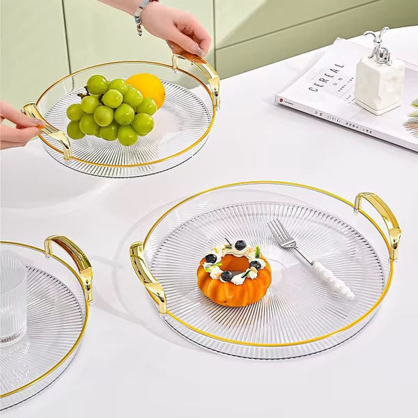 MHome 3PC Round Acrylic Serving Tray Set – Transparent & Stylish