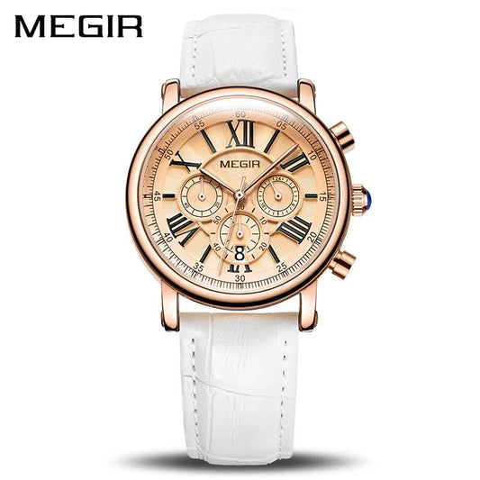 Megir Top Luxury Brand Watch Famous Fashion Dress Cool Women Quartz Watches Waterproof Leather Wristwatch For Female