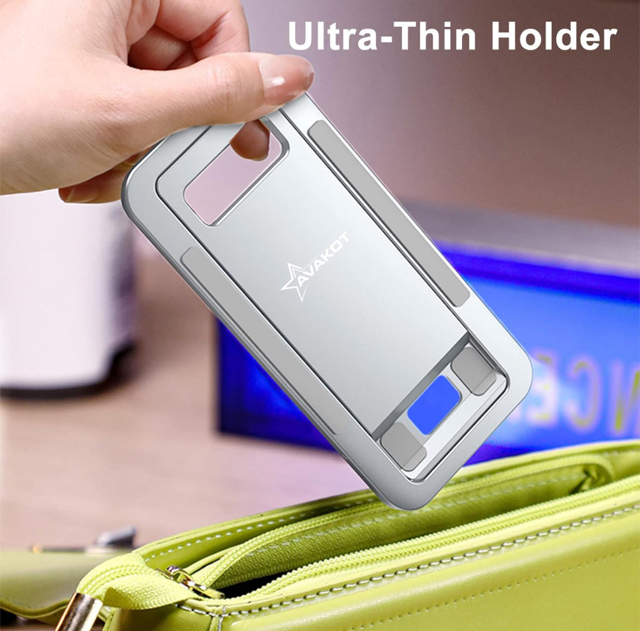 Portable Folding Phone Stand, Aluminum Desk Mobile Phone Stand, Lightweight Phone Bracket for Travel, Foldable Cell Phone Stand, Compatible with iPhone, iPad, All Android Smartphone | Silver