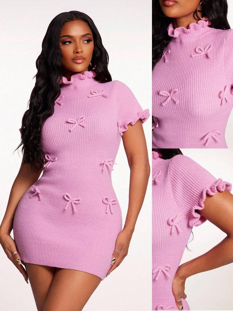 Ladies Coquette Style Ribbed Knit Mini Dress-Various Colours