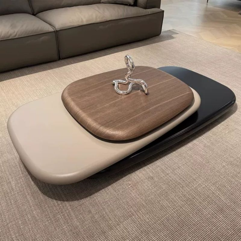 MFurn Italian Modern Simple Villa Coffee Table Minimalist Walnut Veneer Revolving Extendable Low Tea Table Furniture For Living Room-PreOrder Now Available