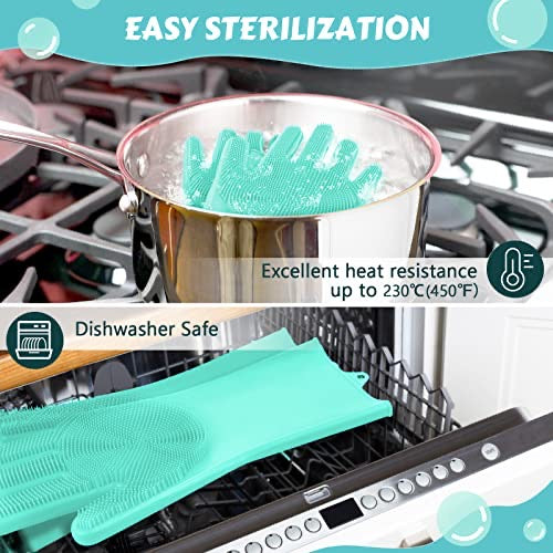 Pet Grooming Gloves Large, Heat Resistant Cat Bathing Gloves with High-Density Teeth, Silicone Dog Bathing Gloves with Enhanced Five Finger Design, for Washing, Bathing, and Massaging