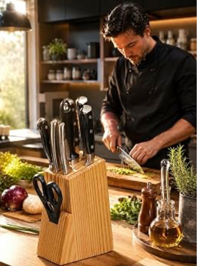 MHome Wooden Knife Holder for Kitchen | Cutlery Stand | Wooden Storage Block with 6 Slots | Knife Stand for Kitchen use | Chef Cutlery Stand | Multipurpose Kitchen Accessories Organizer