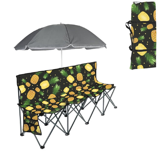 MFurn Portable 4-Seat Folding Sports Sideline Bench Camping Fishing Chair With Sunshade & Carry Bag