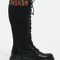 Ladies Black Pu Faux Leather Contrast  Detailing Knee High Boots