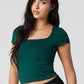 Women’s Short Sleeve Square Neck Crop Tops Basic Slim Fit Cropped T-Shirt