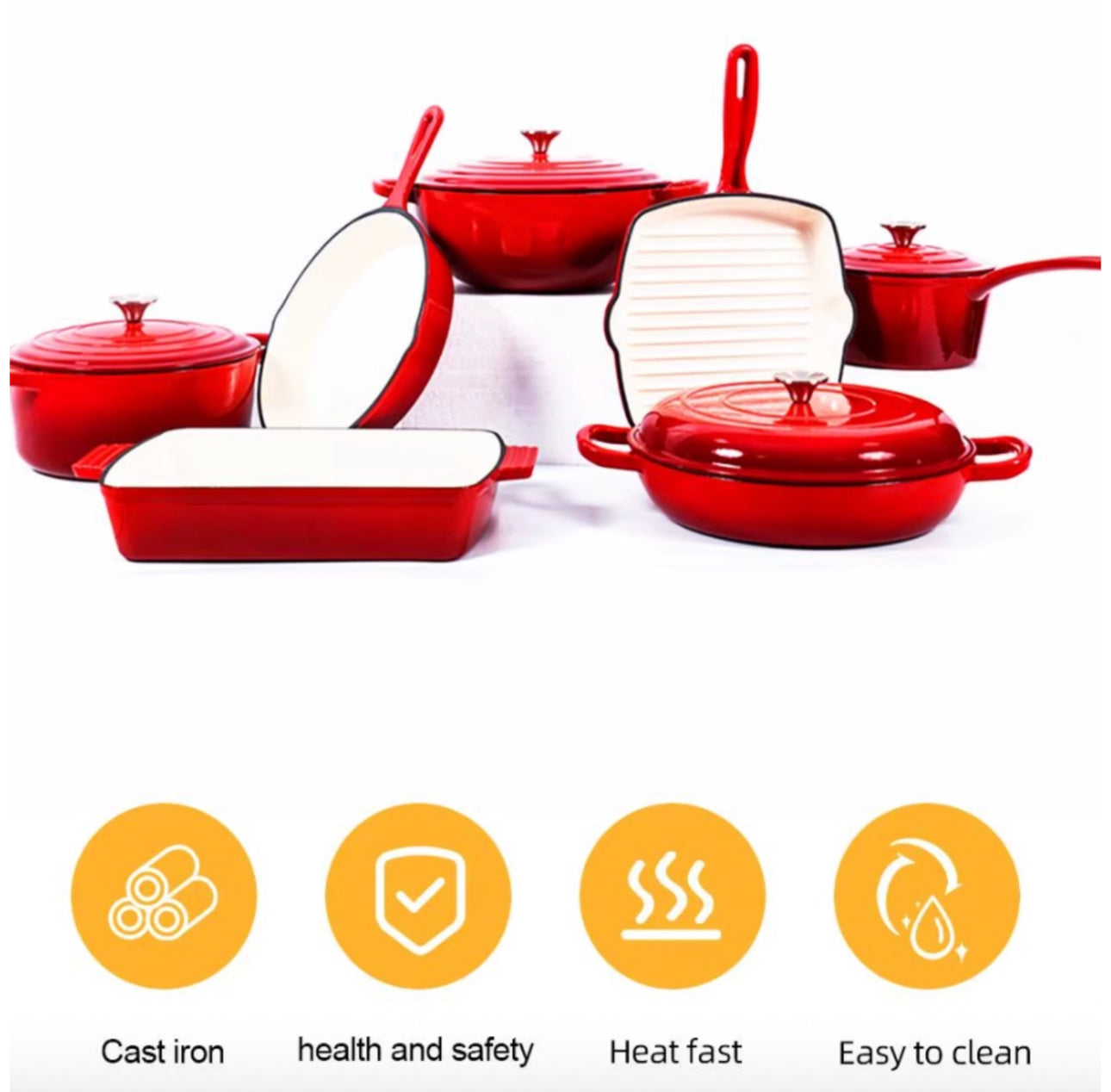 MHome 11 Piece Enameled Cast Iron Modern Non-Stick Cookware Set-Various Colours