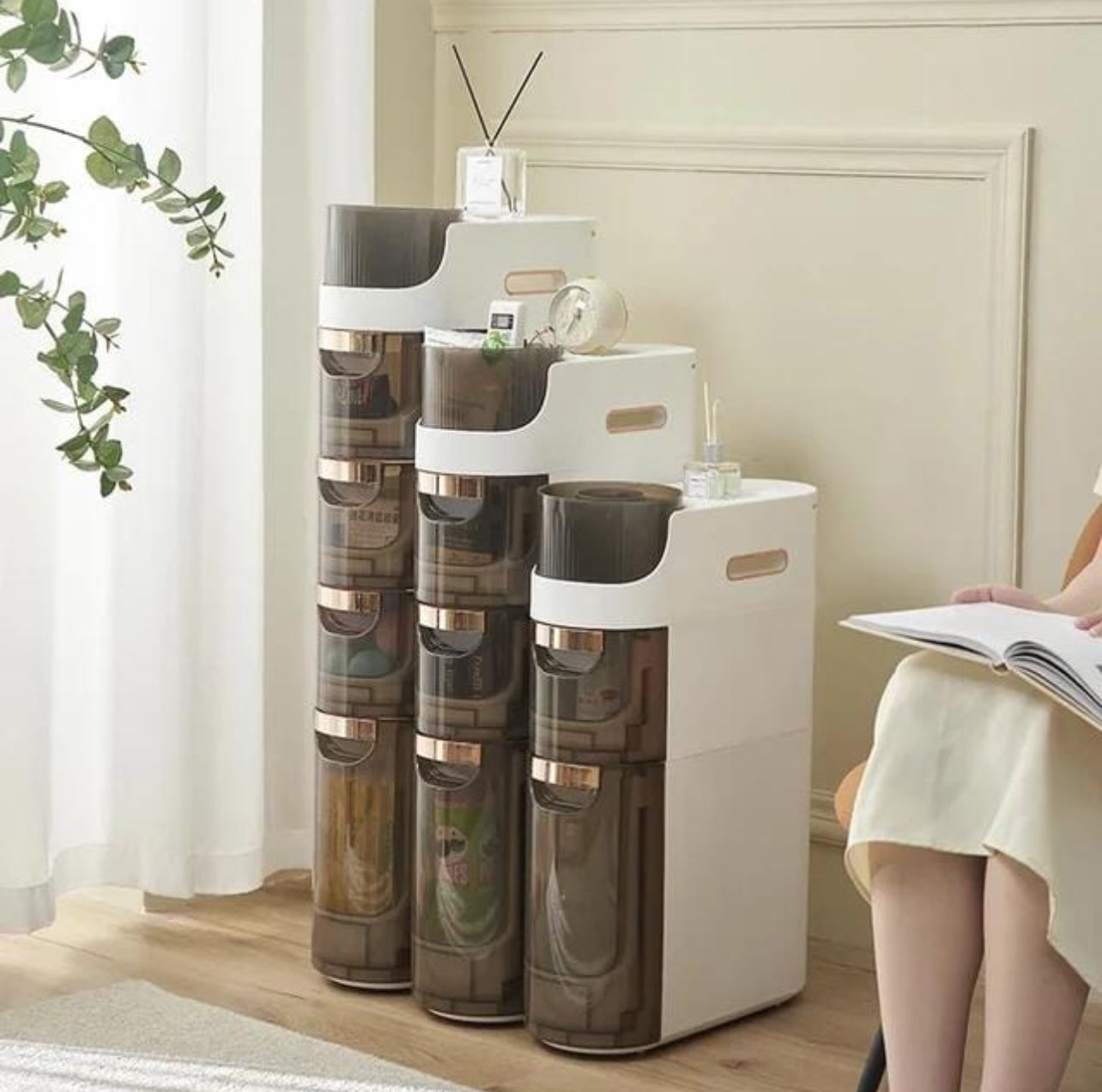 Rolling Narrow Storage Cabinet for Bedroom Kitchen Small Space, Gap Floor Cabinets with Clear Drawers Large Capacity Tower Waterproof Toilet Paper Organizer