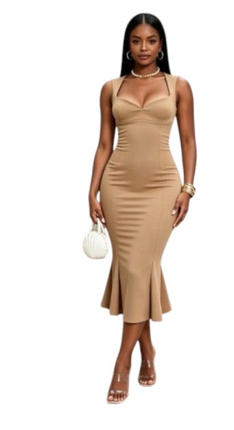 Ladies Sleeveless V-Neck Bottom Flare Dress-Various Colours