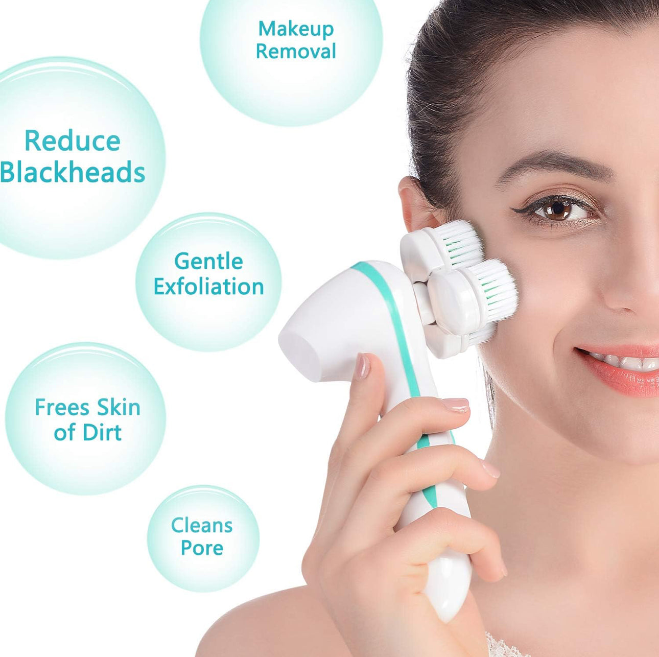 MTech Rechargeable Facial Cleansing Spin Brush with 2 Exfoliating Brush Heads - Waterproof Face Spa 3D Rotary Cleansing Design for Gentle Exfoliation and Deep Scrubbing