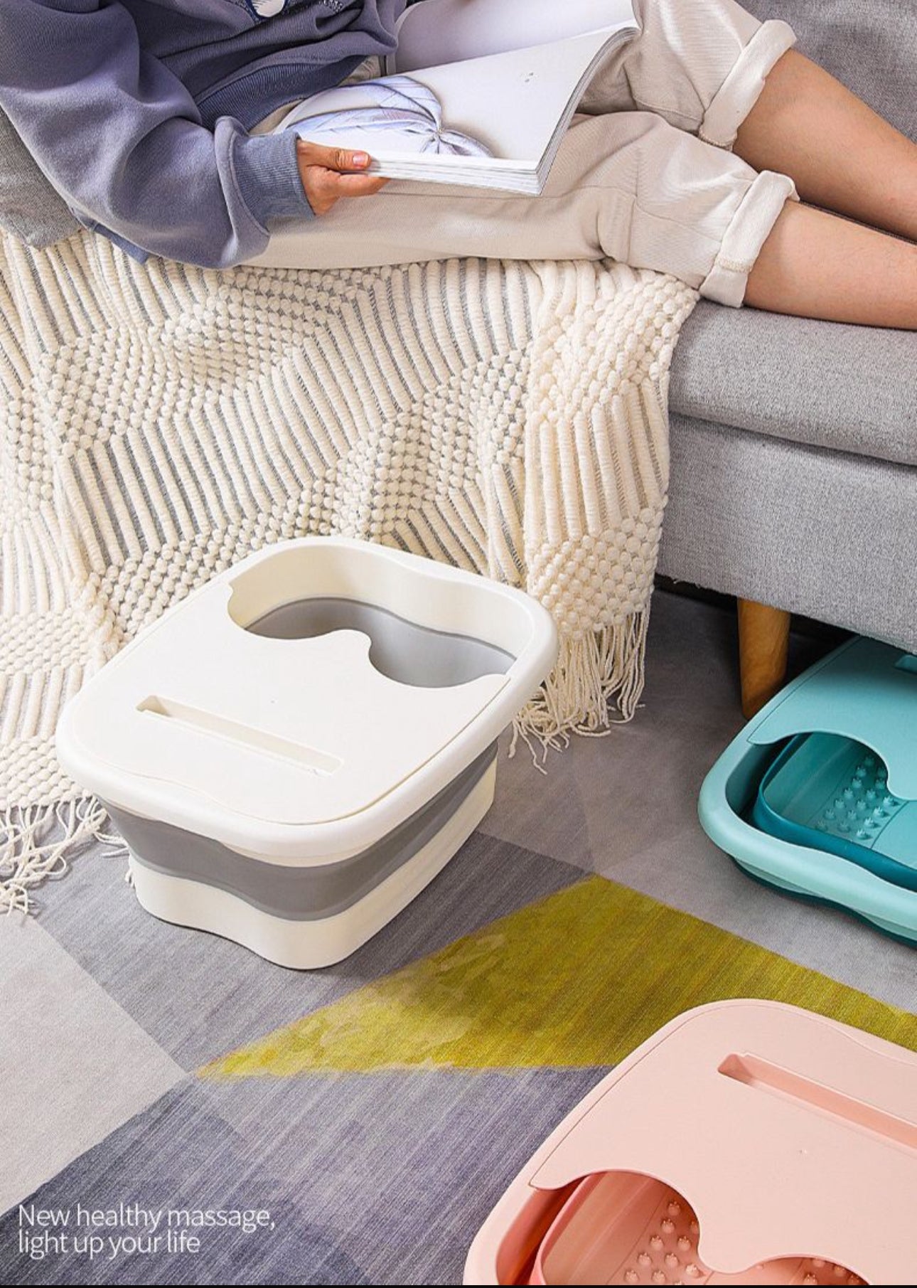 MHome Foldable Massage Foot Spa – Collapsible Foot Soaking Basin with Lid