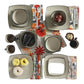 DINNERWARE SET 16-Piece Plates Bowls Mugs Dishes Stoneware Square Dinner Kitchen