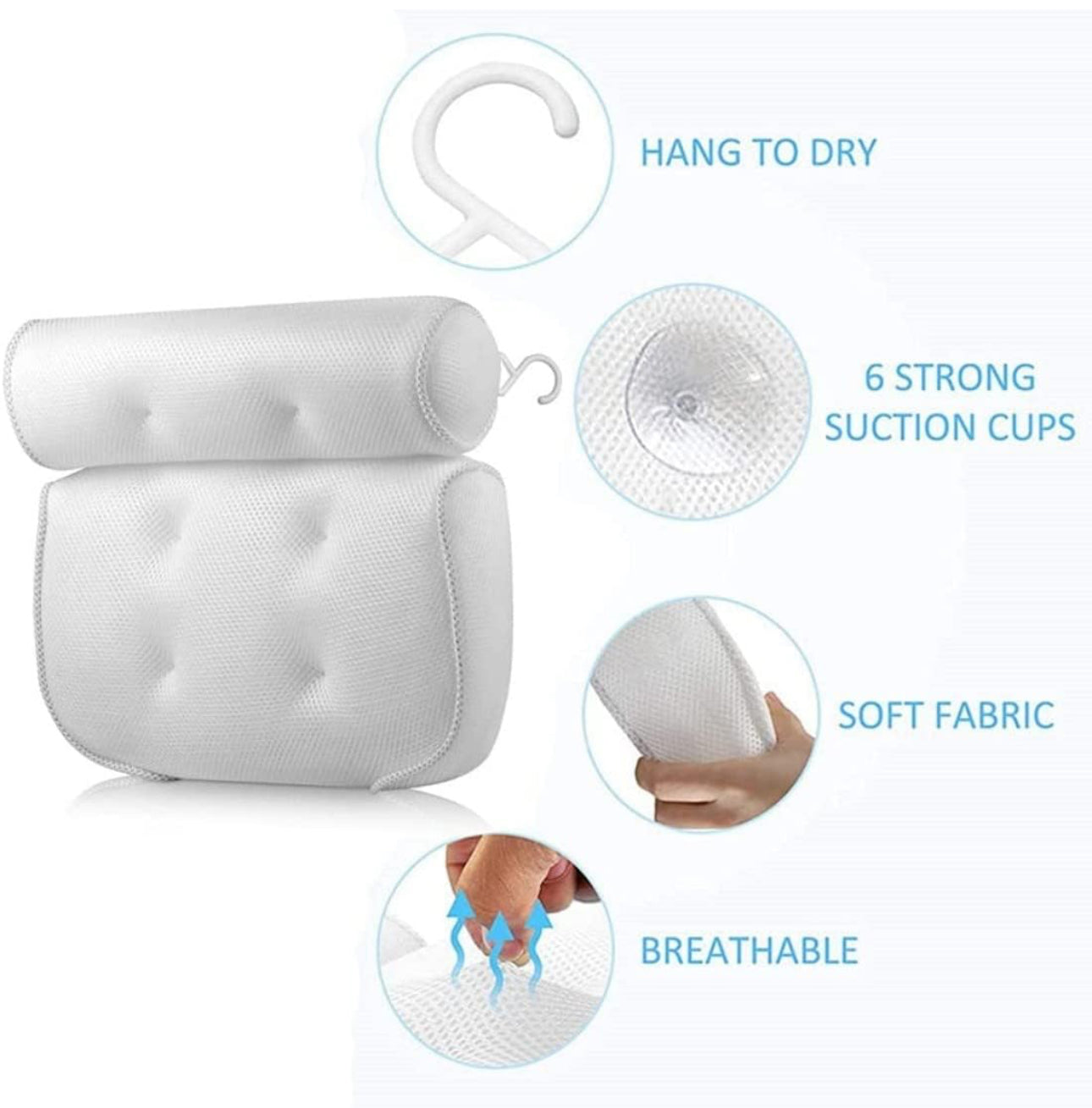 Bathtub Anti-Slip Headrest Pillow for Head, Neck and Shoulder Support, Bath Pillow Fits All Bathtub, Hot Tub and Home Spa
