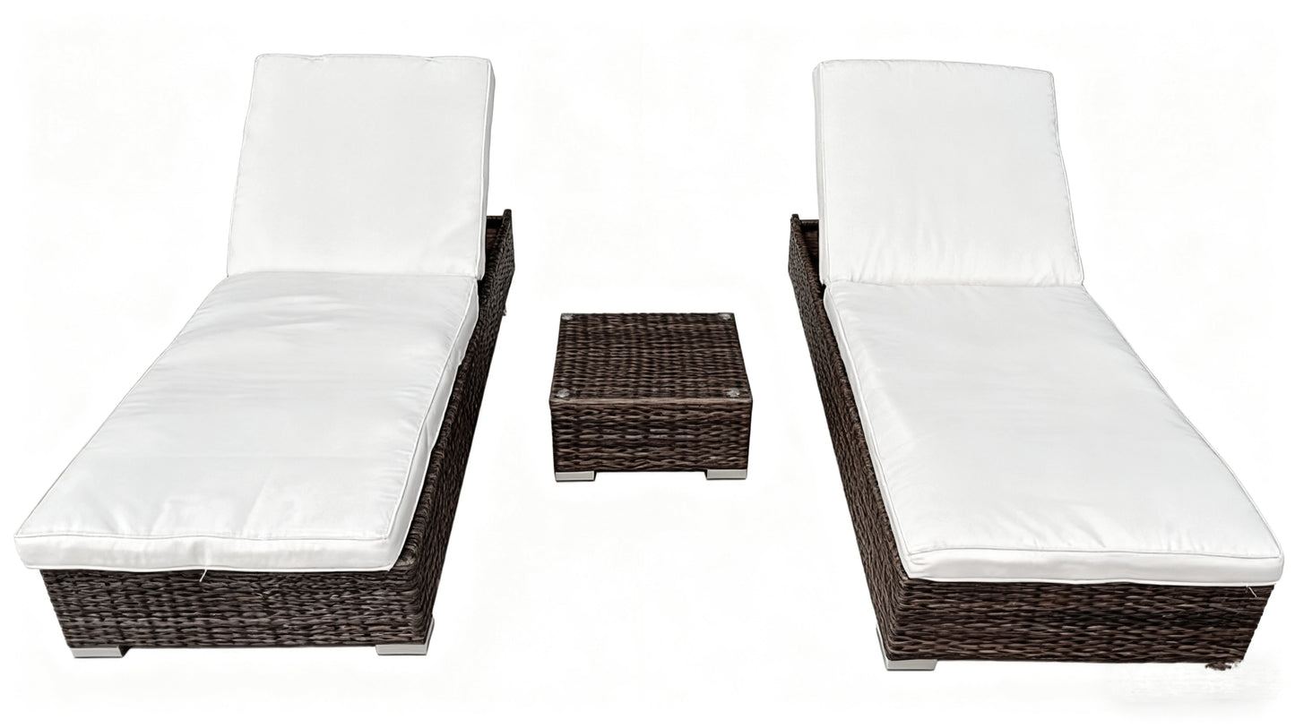 MFurn Cait Rattan Sun Loungers – Set of 2 with Side Table
