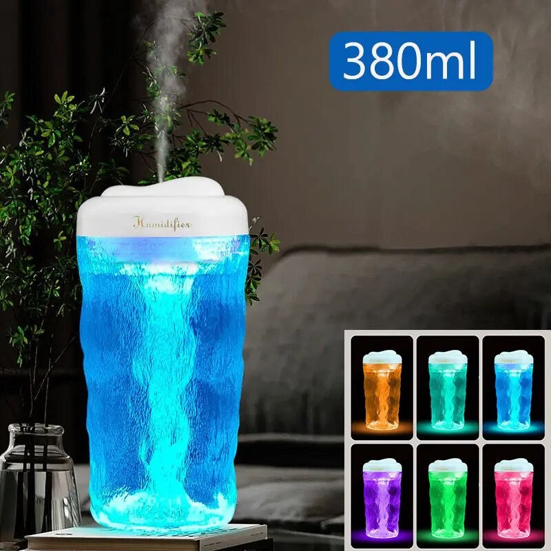 Newest Glass Air Humidifier With colorful Night Light 380ml Air Humidifier Aromatherapy Essential oil