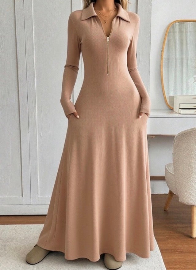 Ladies Long Sleeve A-Line Maxi Dress-Various Colours