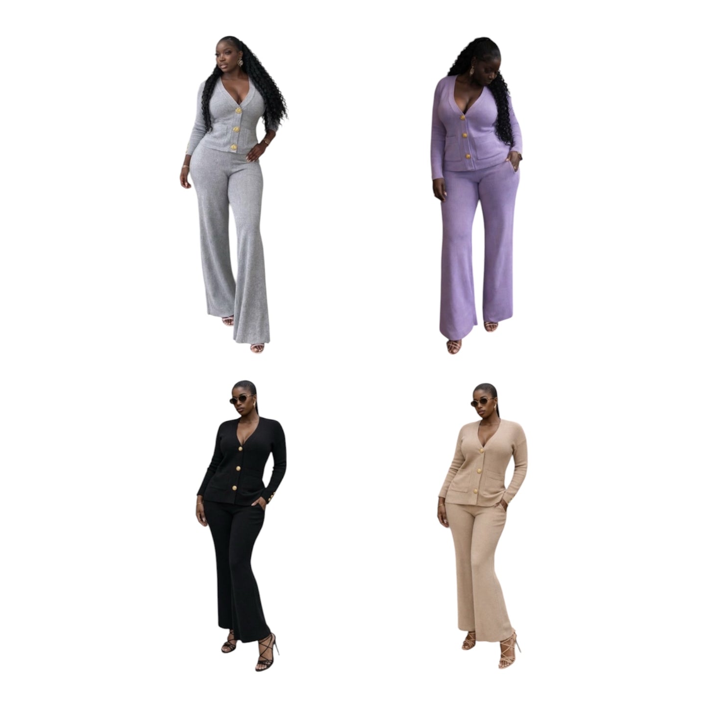 Ladies Knitted 2pc Cardigan & Wide Pants Sets -Various Colours