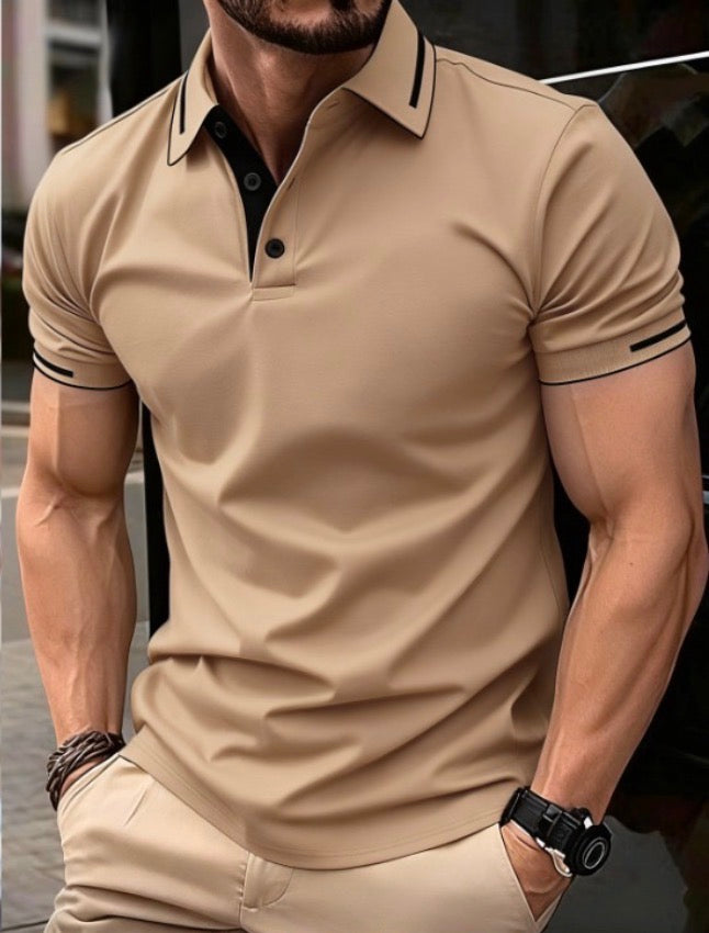 Mens Polo Style Shirts Casual V Neck Textured Slim Fit Solid Short Sleeve Cotton Knit Soft Tees Activewear-Various Colours