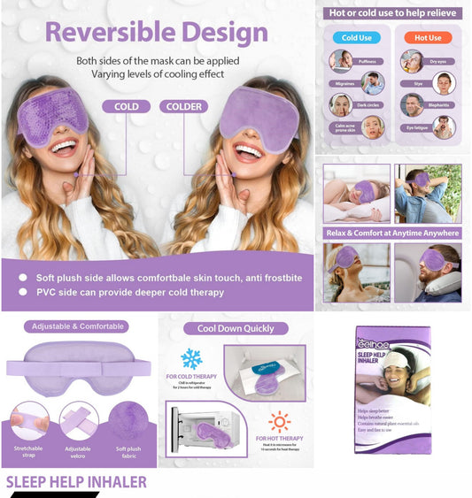 Reusable Gel Eye Mask For Puffy Eyes, Ice Eye Mask Cold Eye Mask Frozen With Plush Backing For Headache, Migraine, Stress Relief