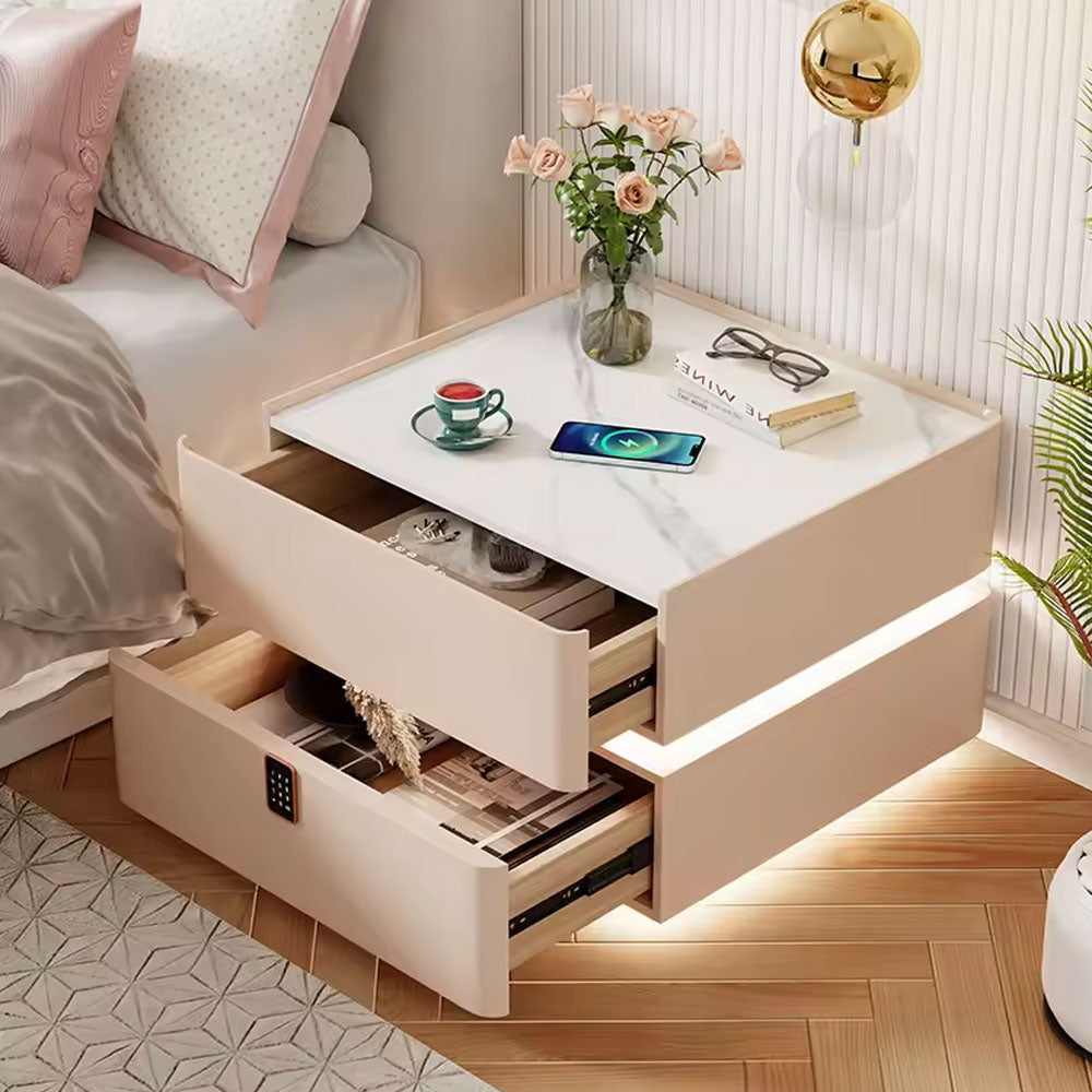 Nordic style smart bedside cabinets with wireless charging, Bluetooth speaker, LED strip, and secure password lock drawer-Available In Various Colours PreOrder Sales Now Available!