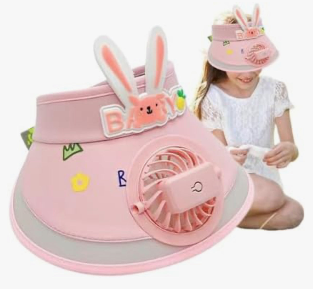Children's Sun Visors Hat with Fan, Summer Cooling Baseball Cap for Boys and Girls, Adjustable, 3-12 Years