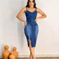 Ladies Denim Dress, Medi Length With Frayed Hem