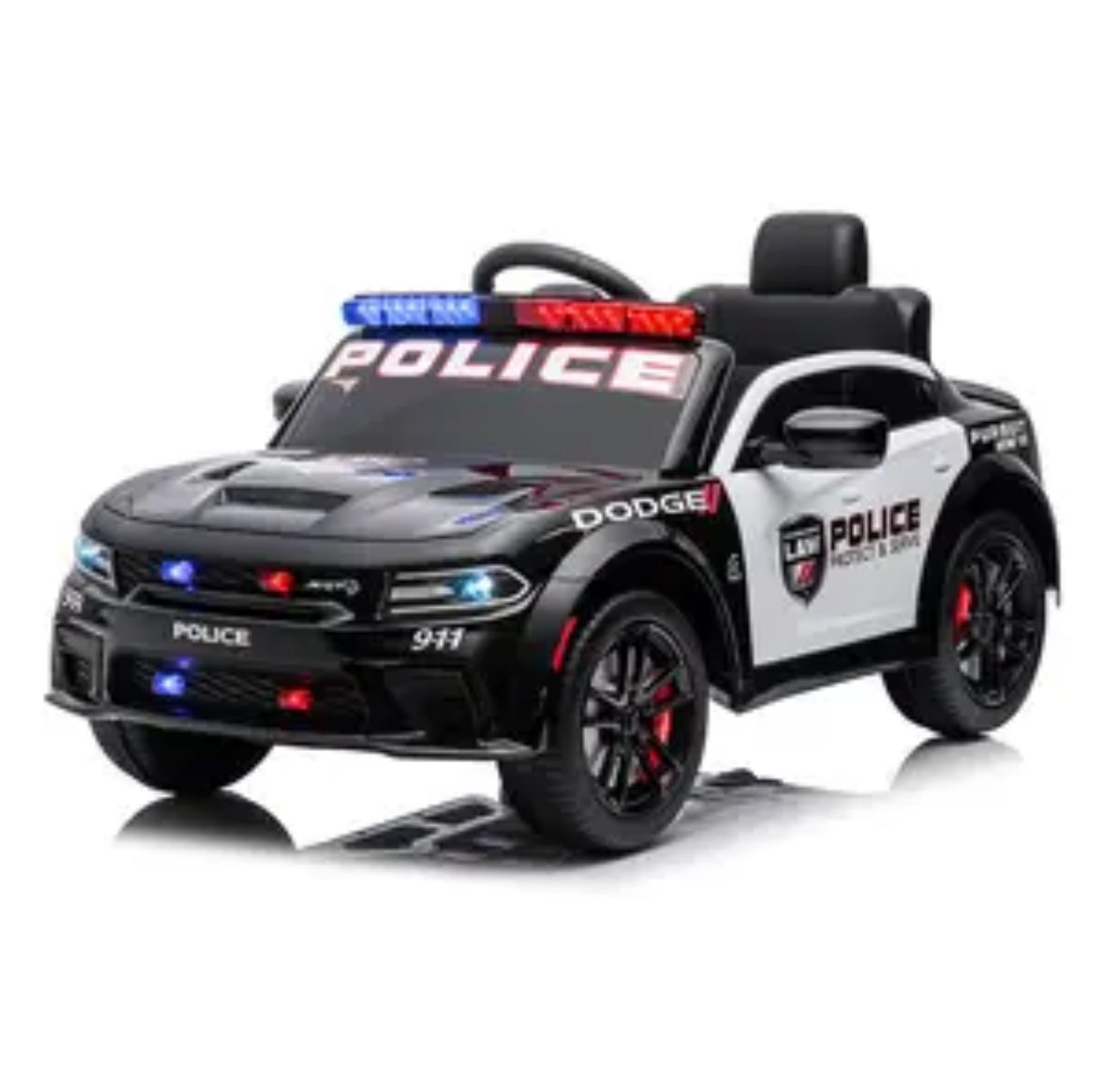 Licensed Dodge Charger 12V Ride-On Police Car with Speeds and Bluetooth