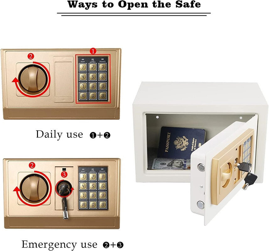 Mini Safe with Key & Combination Lock 20E- Various Colours