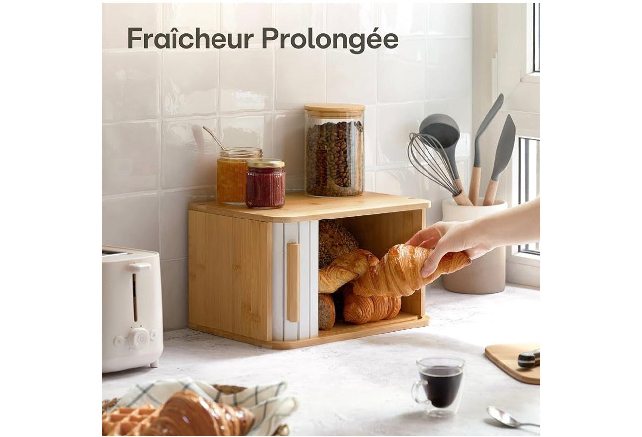MHome Wooden Bread Box for Kitchen – Keeps Bread Fresh for Longer – Space Saving Design – Black or White Options