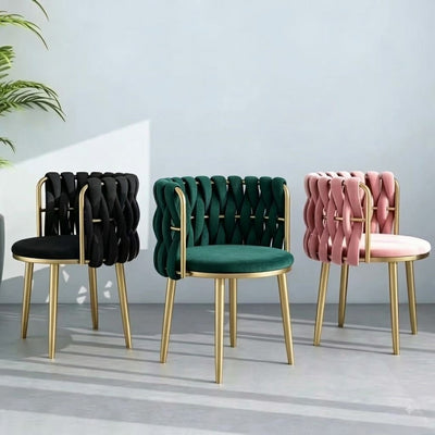 MFurn Braided Velvet Dining Chair with Gold Metal Frame