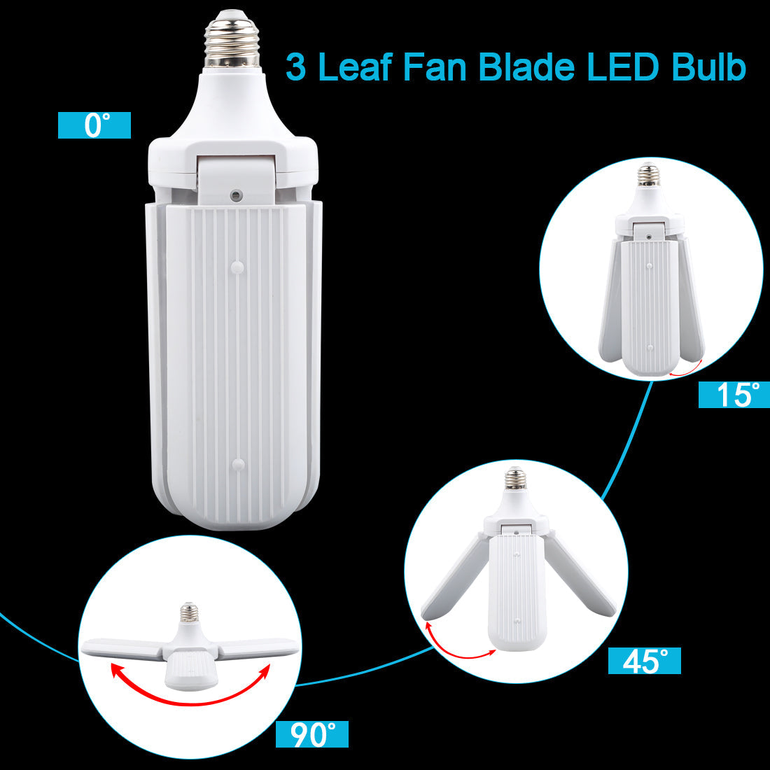 MTech 3 Leaf Garage ,Adjustable E27 Fan Blade LED Light Bulb Ceiling Light