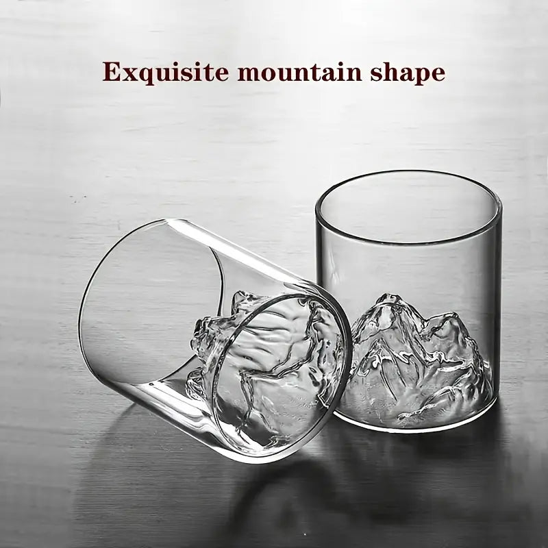 Japanese-Inspired Mountain Whiskey Glass Set – 4-Piece Double-Walled Artistic Glass Cups