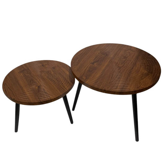 MFurn 2pc Nesting Side Tables – Round Wood Top with Sturdy Metal Frame