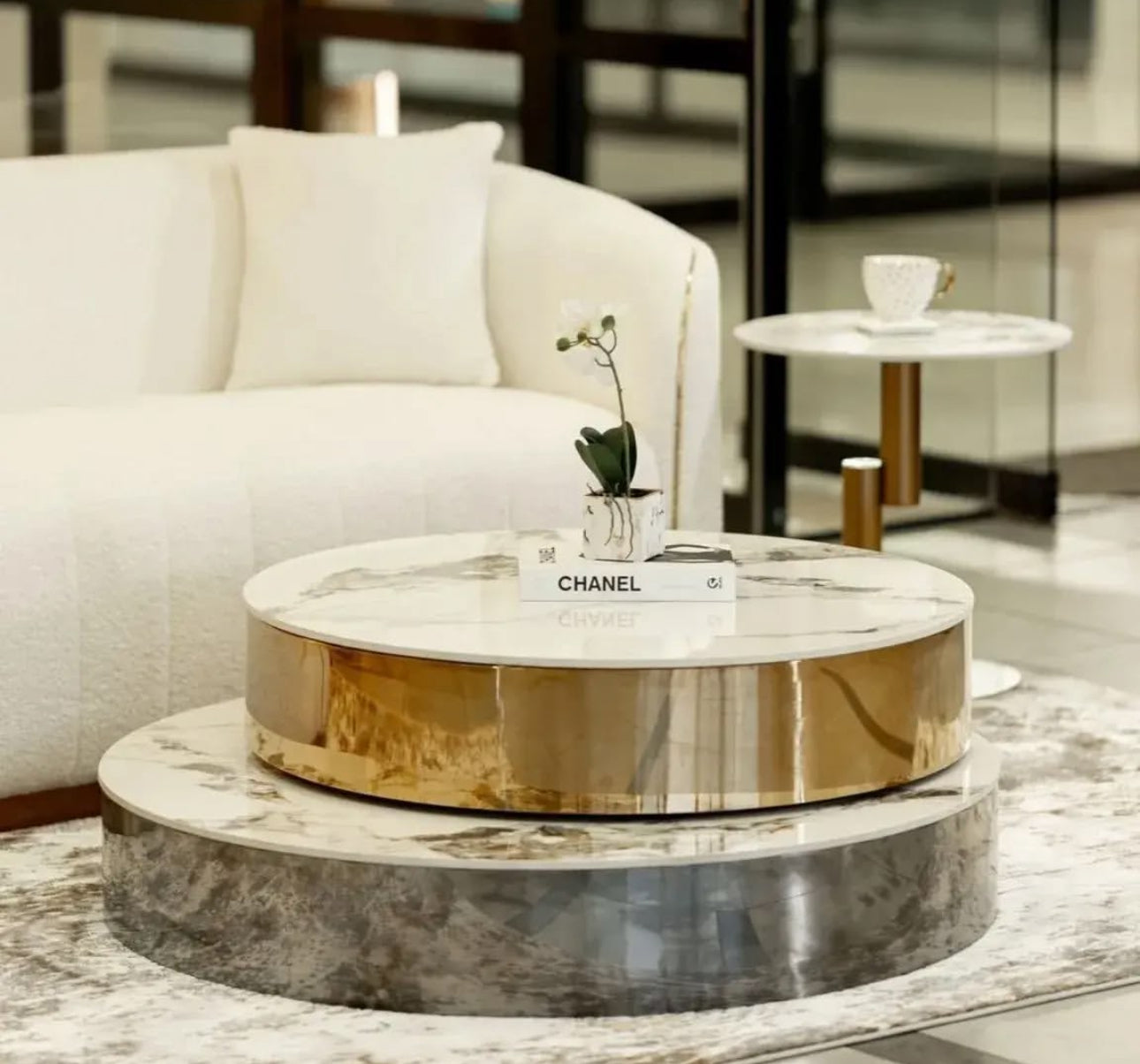 Minimalist Italian Style Centre Table Nesting, Round Rotating Table-Various Options